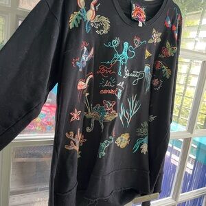 Johnny was beautifully embroidered sweatshirt, black base with bright sea life
